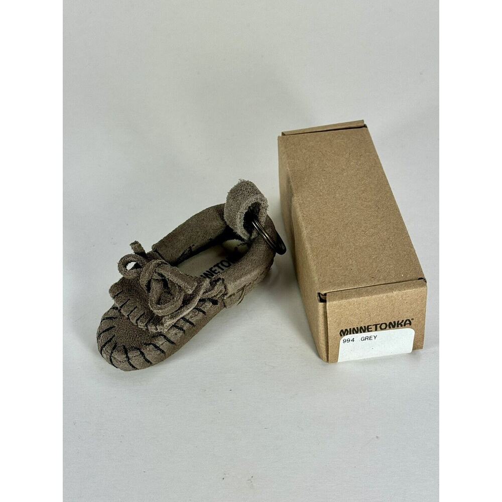 NEW Minnetonka Moccasin Mini Key Ring Chain Fob Moccasin Keychain suede Grey
